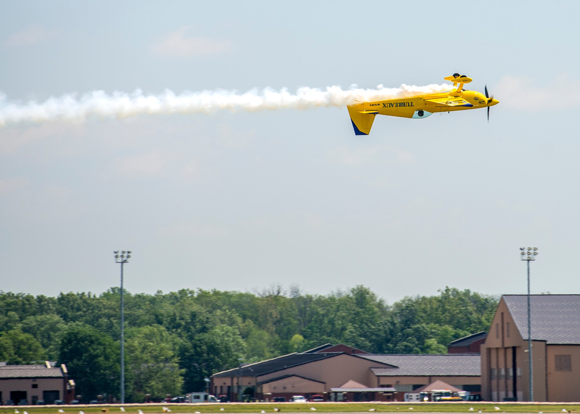 Kevin Coleman performs during the 100th Centennial Celebration Air Show, June 11, 2017, at Scott Air Force Base, Ill. Kevin began performing in air shows at the age of 18, one of the youngest professional performers in the air show circuit. He started flying lessons and aerobatics at the tender age of 10 with late American aviation legend and Aerobatic Hall of Fame member, Marion Cole. Kevin soloed on his 16th birthday and followed his Private Pilot’s License with a Commercial License two years later. He launched his full-time aviation career after graduating from Louisiana Tech University with an Aviation Management degree at the age of 22. (Air Force photo by Airman 1st Class Daniel Garcia)