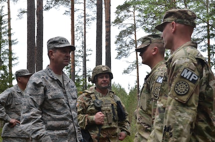 U.S. Air Force Gen. Joseph L. Lengyel, chief of the National Guard Bureau, meets with members of the 1775th Military Police Company, 210th Military Police Battalion, 177th Military Police Brigade, Michigan Army National Guard; and 3rd Battalion, 157th Field Artillery Regiment, 169th Fires Brigade, Colorado Army National Guard. 