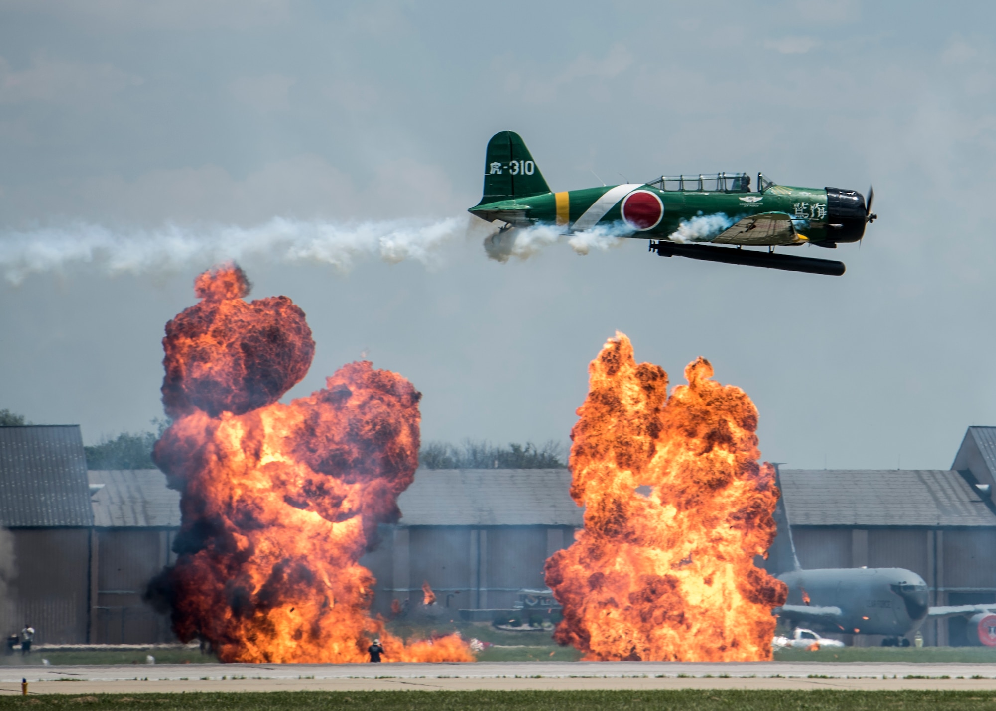 "Tora, Tora, Tora," performs the re-creation of the Dec. 7, 1941, attack on Pearl Harbor during the 100th Centennial Celebration Air Show, June 11, 2017, at Scott Air Force Base, Ill. Tora, Tora, Tora began in 1972, when six replica Japanese aircraft used in the movie of the same name were donated to the CAF. The act debuted at the Galveston Air Show on June 25, 1972 and by 1977, Tora had gained national exposure. In 1991 Tora participated extensively in the 50th anniversary year commemorations of Pearl Harbor.  (U.S. Air Force photo by Staff Sgt. Jodi Martinez)