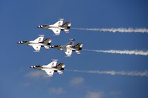 The Thunderbirds, officially known as the U.S. Air Force Air Demonstration Squadron, perform precision aerial maneuvers to demonstrate the capabilities the F-16 Fighter Falcon, the Air Force’s premier multi-role fighter jet, Scott Air Force Base, Ill., June 11, 2017.   Eight highly experienced fighter pilots, four support officers, three civilians, and over 120 enlisted personnel help make it possible for the team to showcase the capabilities of this fighter jet to millions of people each year.  Together, this team has ensured that a demonstration has never been cancelled due to maintenance difficulty. (U.S. Air Force photo by Tech. Sgt. Jonathan Fowler)