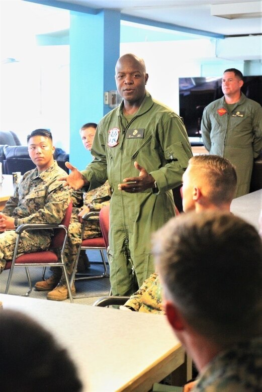 Sgt. Maj. Rodney L. Lane, wing sergeant major, 4th Marine Aircraft Wing, Marine Forces Reserve, speaks to Marines with Engineer Company, Detachment Bravo, Marine Wing Support Squadron 473, 4th Marine Aircraft Wing, MARFORRES, about leadership at Canadian Armed Forces Forward Operating Location Inuvik, June 7, 2017. The Marines completed engineering projects to increase force protection measures at FOL Inuvik during their annual training period, May 26 to June 9, 2017.