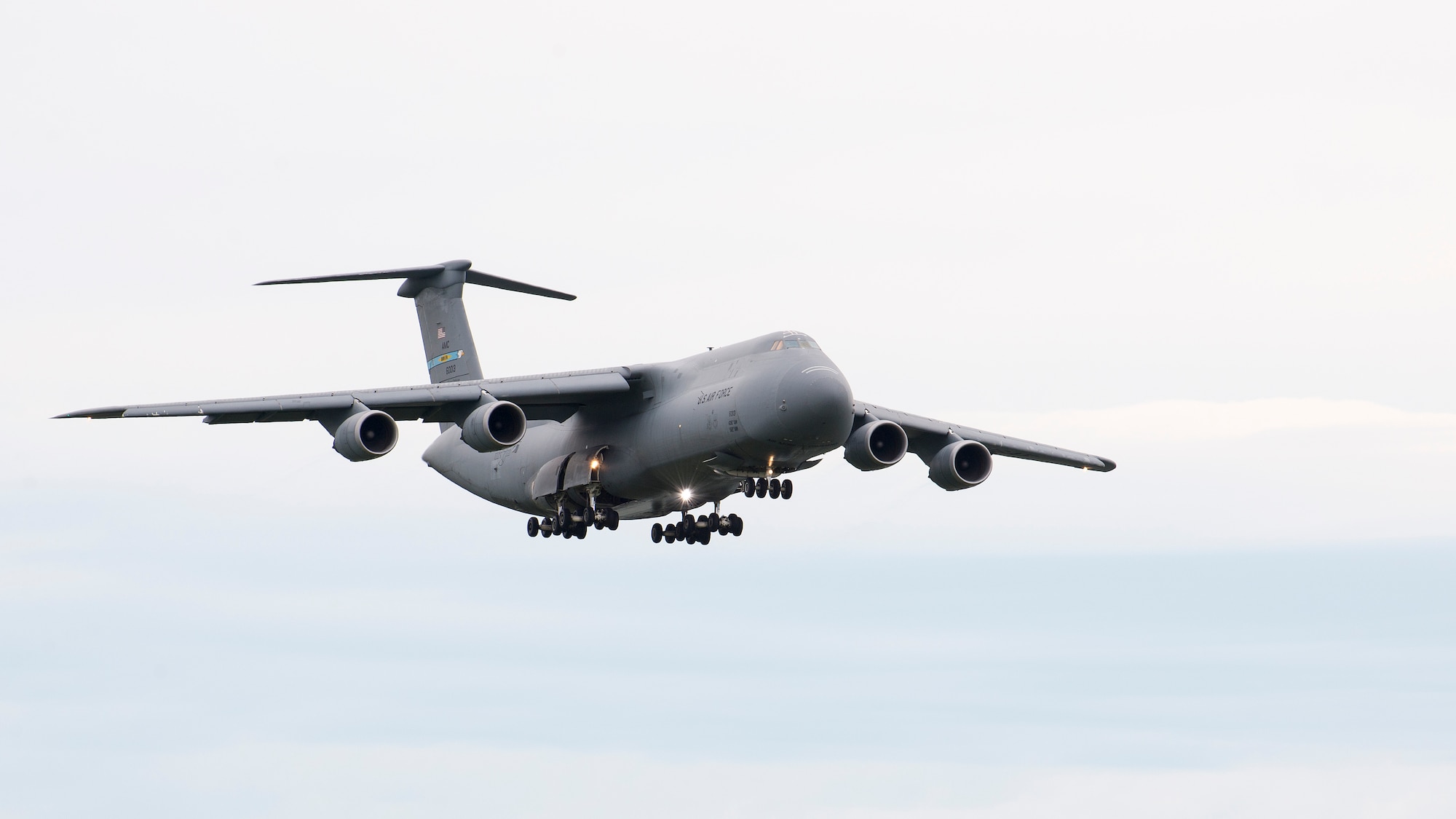 A C-5M Super Galaxy, operated by the C-5M Formal Training Unit, approaches runway 01-19 for landing June 8, 2017, at Dover Air Force Base, Del. The C-5M is the largest transport aircraft operated by the U.S. Air Force and provides heavy intercontinental-range strategic airlift capabilities. (U.S. Air Force photo by Senior Airman Zachary Cacicia)