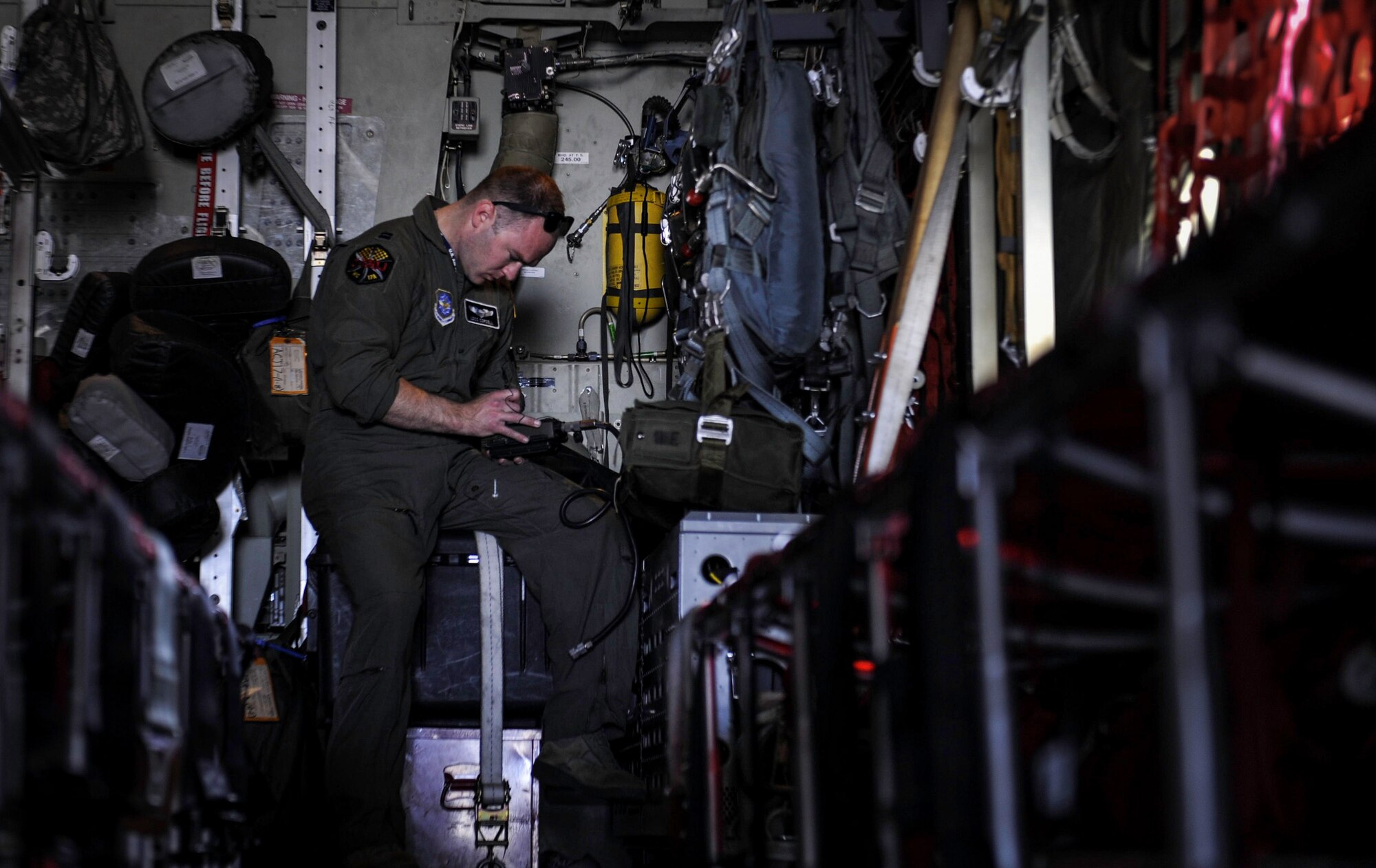 Capt. Jonathan Cordell, a pilot assigned to 29th Weapons Squadron at Little Rock Air Force Base, Ark., prepares a C-130J Super Hercules for take-off before a Weapons School Integration mission at Nellis Air Force Base, Nev., June 2, 2017. The United States Air Force Weapons School teaches graduate-level instructor courses that provide the world's most advanced training in weapons and tactics employment to officers of the combat air forces and mobility air forces. (U.S. Air Force photo by Senior Airman Kevin Tanenbaum/Released) 