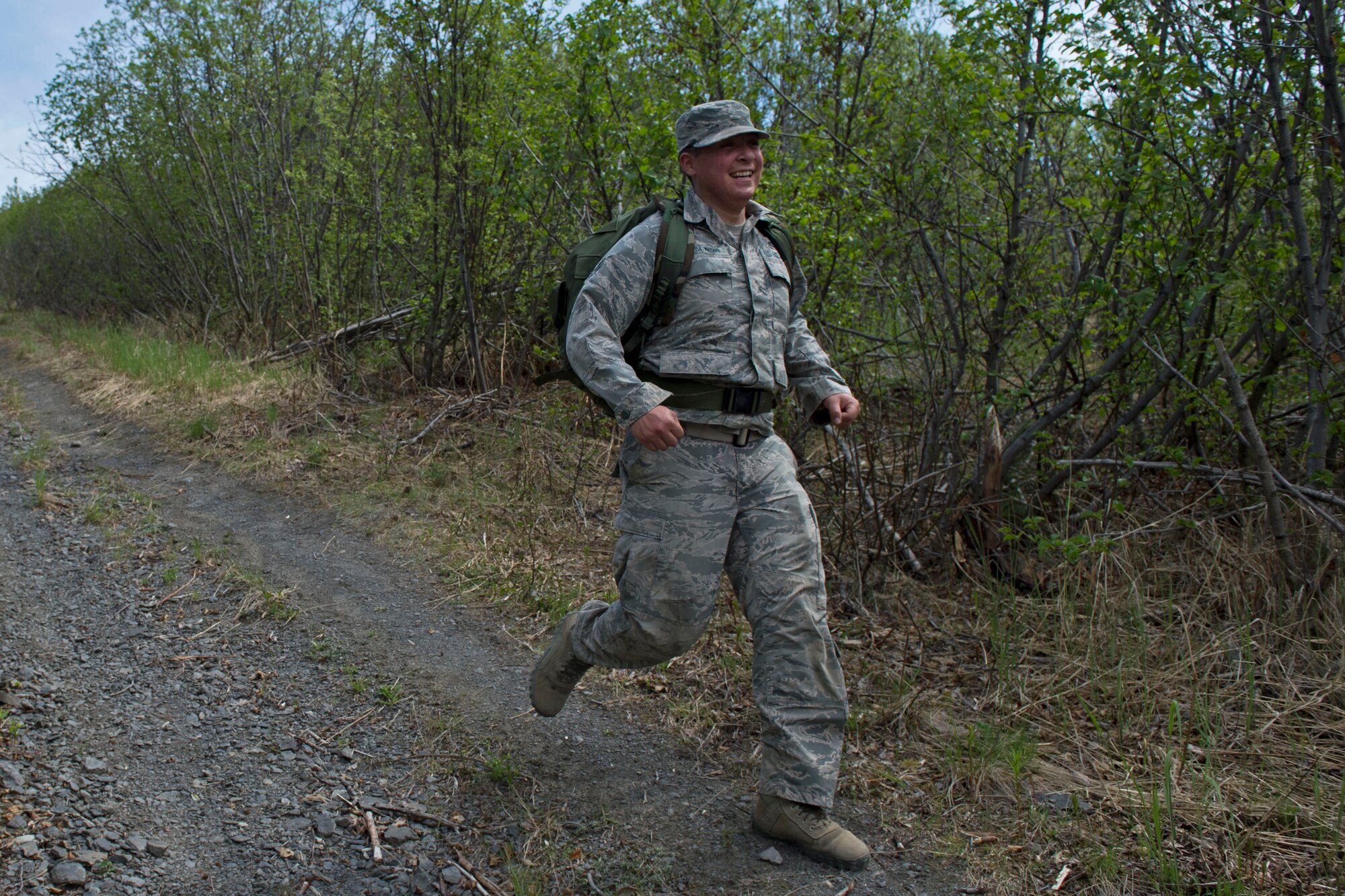 Airman 1st Class Christian Castaneda-Magana, 773d Civil Engineer Squadron, participates in the Combat Cross-Country Series Three-Mile Mountain Run at Arctic Valley, Alaska, June 9, 2017. Team members from 773d CES took first place in the competition. 