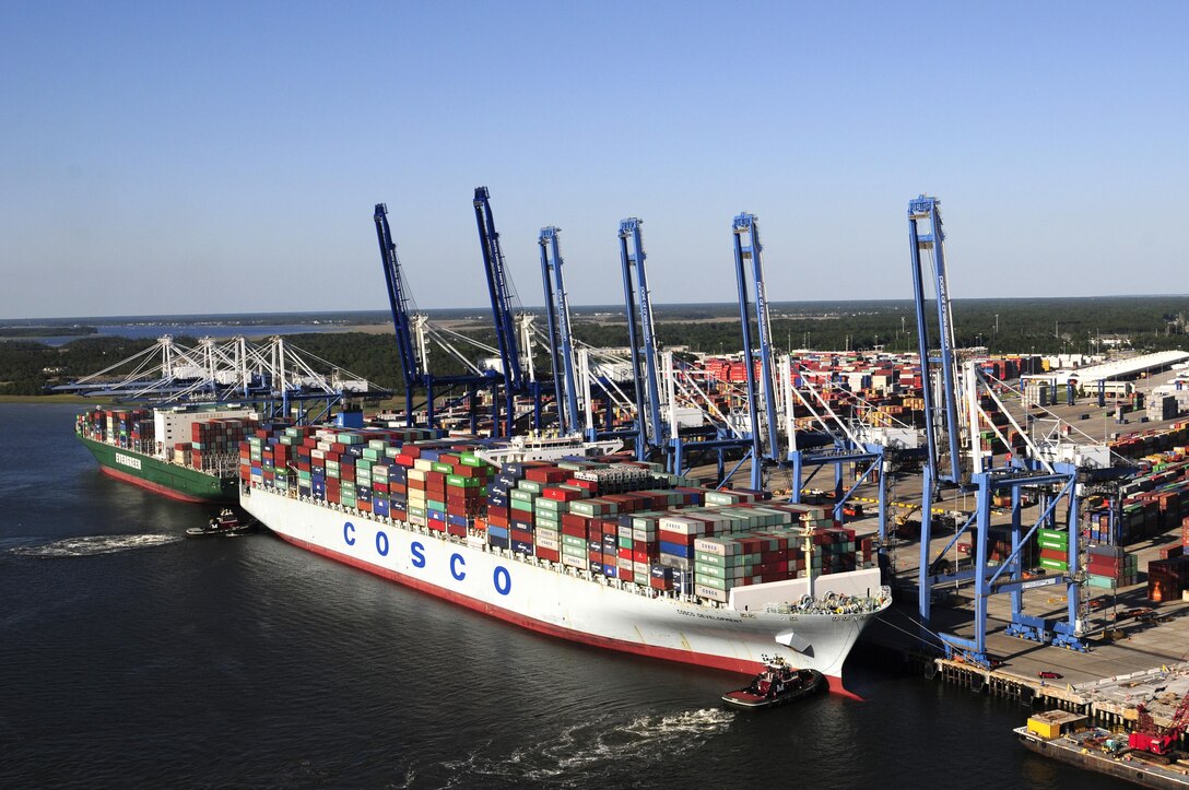 The COSCO Development cruised in to Charleston Harbor in May 2017 as the first Neo-Panamax ship to call on the Port of Charleston. Ships like the Development will become frequent visitors to Charleston after the Charleston District completes the Charleston Harbor Post 45 Harbor Deepening Project.