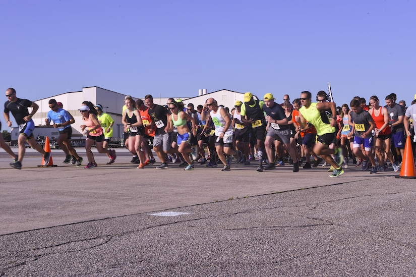 Two hundred and seventy nine runners consisting of military members, their families and civilians begin Joint Base Charleston’s 9th annual Run the Runway here, June 10. Visitors were able to tour a static display of a C-17 Globemaster III and watch a demonstration from the 628th Security Forces Squadron’s military working dog section.