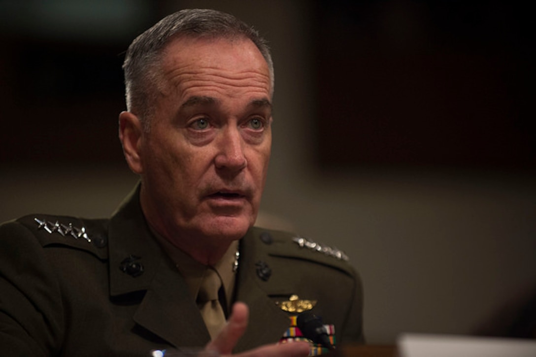 Marine Corps Gen. Joe Dunford, chairman of the Joint Chiefs of Staff, provides testimony on DoD's fiscal year 2018 budget request to members of the Senate Armed Services Committee in the Dirksen Senate Office Building in Washington, June 13, 2017. DoD photo by Army Sgt. Amber I. Smith