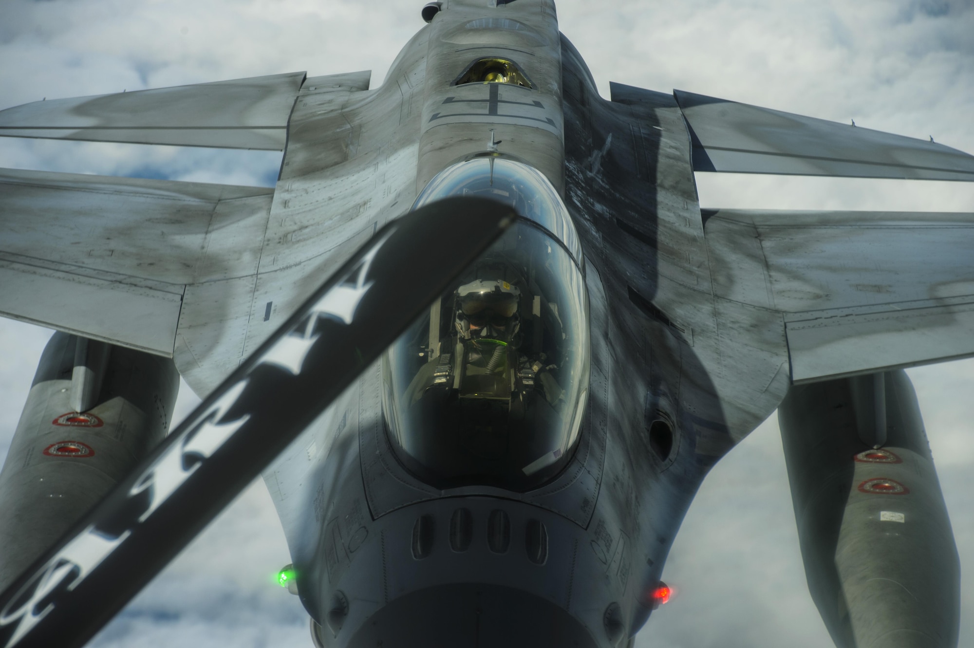 A Polish air force F-16 Fighting Falcon approaches the boom on a KC-135R Stratotanker during BALTOPS over the Baltic Sea, June 13, 2017. BALTOPS is an annually recurring multinational exercise designed to enhance flexibility and interoperability, as well as demonstrate resolve of allied and partner forces to defend the Baltic region. Participating nations include Belgium, Denmark, Estonia, Finland, France, Germany, Latvia, Lithuania, the Netherlands, Norway, Poland, Sweden, the United Kingdom, and the United States. (U.S. Air Force photo by Staff Sgt. Jonathan Snyder)