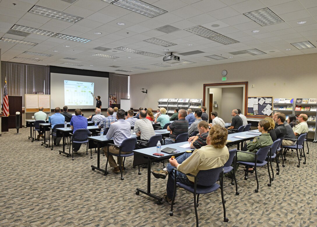 The 412th Test Wing held a technical symposium at the Airman and Family Readiness Center June 5. The event was intended to give engineers and scientists a broader view of the different test programs at Edwards Air Force Base. (U.S. Air Force photo by Kenji Thuloweit)