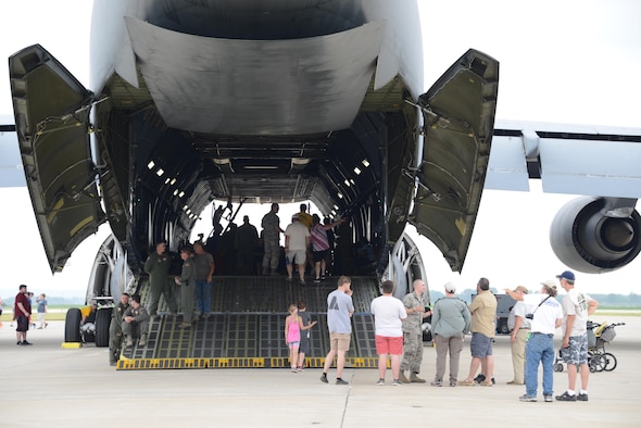 A U.S. Air Force C-5 Galaxy assigned to the 433rd Airlift Wing Joint Base Joint Base San Antonio- Lackland, TX Air Force Base, on the ramp at the Iowa Air National Guard’s 185th Air Refueling Wing in Sioux City, Iowa on June 10, 2017. The C-5 is on display during an open house event hosted by the Iowa Air National Guard.
U.S. Air National Guard photo by Master Sgt. Vincent De Groot 185th ARW Wing PA