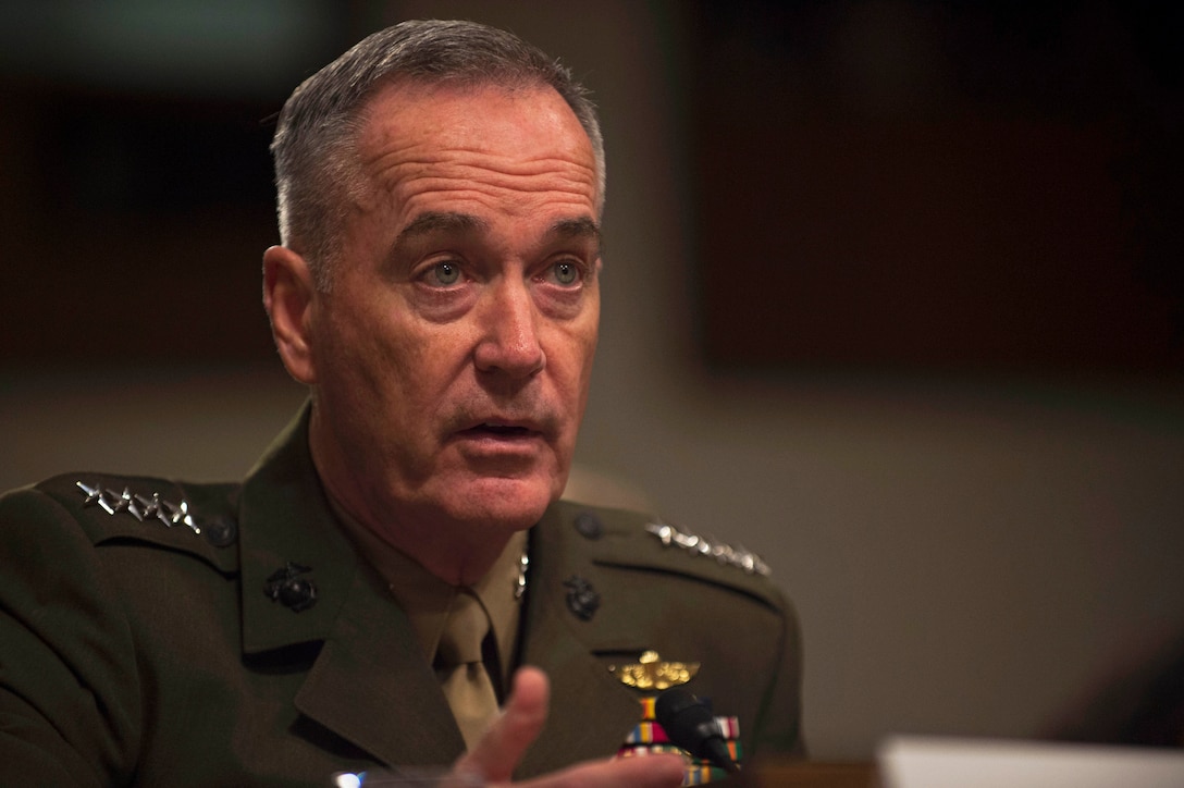 Marine Corps Gen. Joe Dunford, chairman of the Joint Chiefs of Staff, provides testimony on the Fiscal Year 2018 Defense Budget Request before members of the Senate Armed Services Committee in Washington D.C., June 13, 2017. DoD photo by Army Sgt. Amber I. Smith