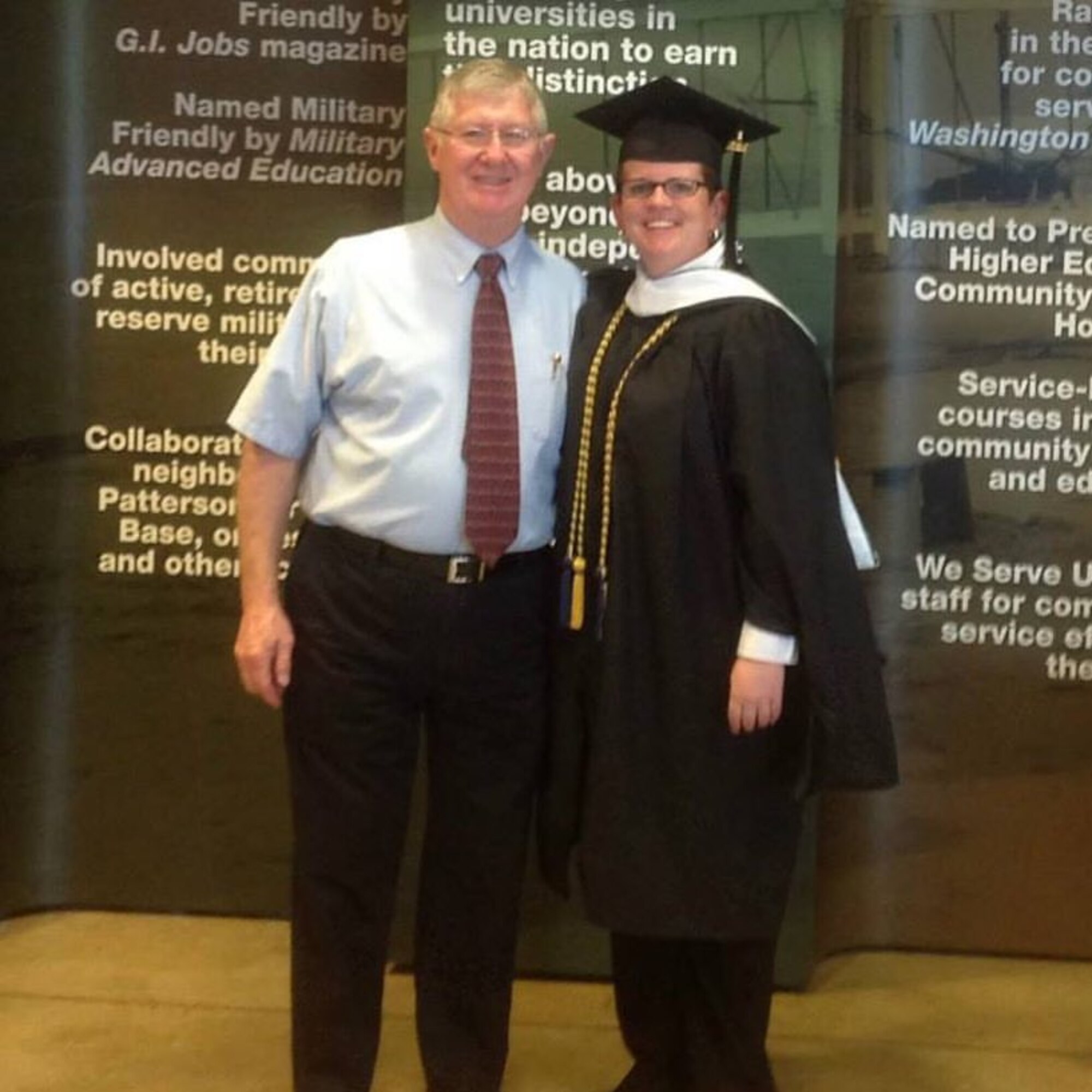 Retired Chief Master Sgt. Sam Giardina Jr. and his daughter, Gina Giardina, at her May 2014, graduation when she earned a Masters in English with an emphasis in Composition and Rhetoric, from Wright State University. (Courtesy photo)