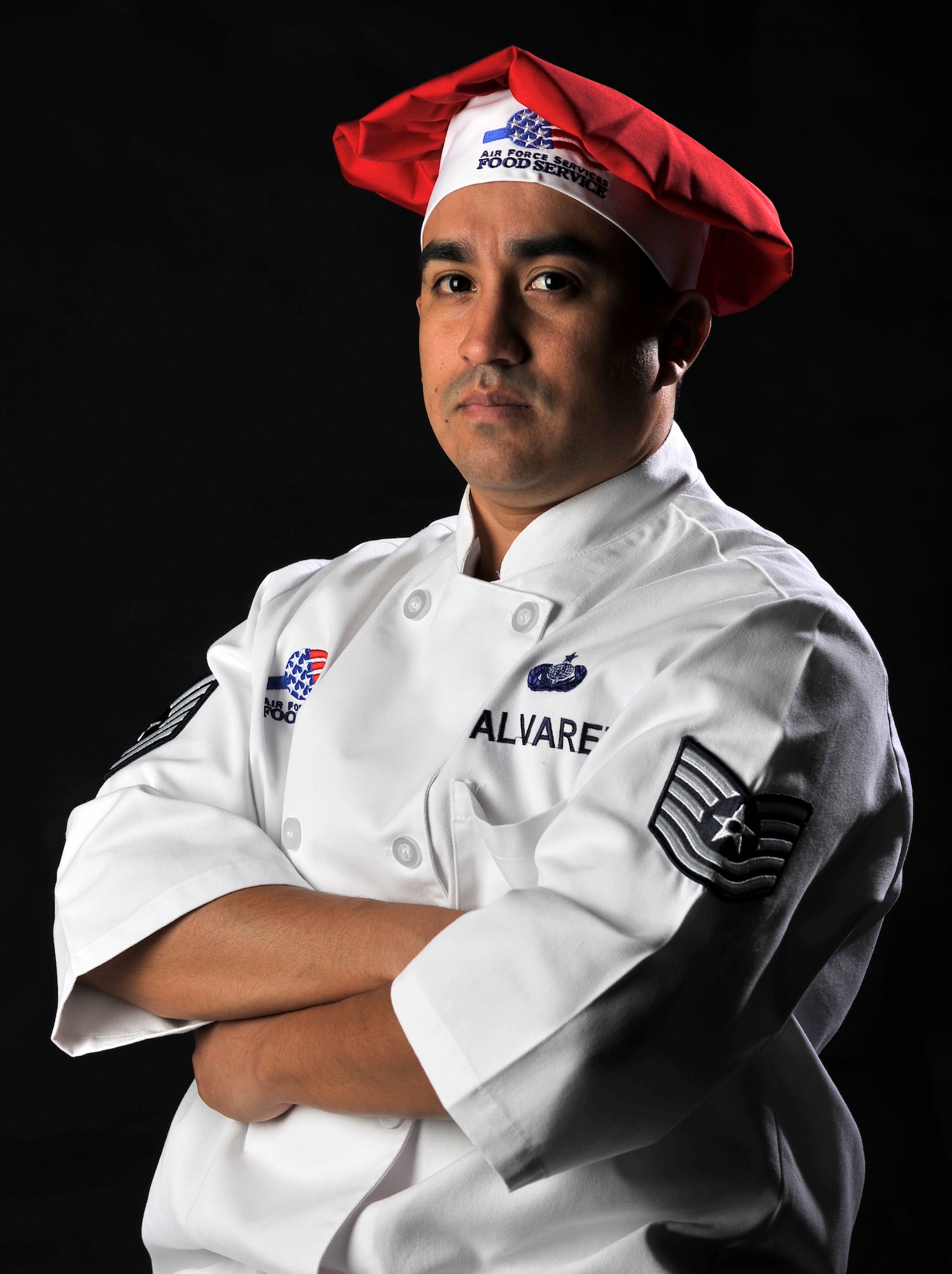 U.S. Air Force Tech. Sgt. Andy Alvarez, 100th Force Support Squadron Gateway Dining Facility assistant manager, poses for a portrait photo May 31, 2017. Alvarez was selected as one of six members of the Chairman’s Joint Chief of Staff dining mess at the Pentagon. Service members from all branches of the U.S. military were eligible to apply for the elite position. (U.S. Air Force photo by Senior Airman Justine Rho) 