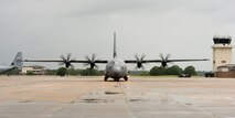 A C-130J Super Hercules taxis to a parking spot June 3, 2017, at Keesler Air Force Base, Miss. Approximately 45 Airmen from the 913th Airlift Group deployed to Keesler AFB, Miss., to take part in Prime Horizon, an exercise designed to test the Group’s ability to deploy and re-deploy passengers and cargo to a simulated deployed location. (U.S. Air Force photo by Master Sgt. Jeff Walston/Released)
