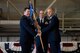 Col. Todd Cargle, 92nd Operations Group commander, passes the 92nd Air Refueling Squadron guidon to Lt. Col. Matthew Collins, 92nd ARS commander, during a change of command ceremony June 2, 2017 at Fairchild Air Force Base, Washington. Collins assumed command from Lt. Col. Jason Brown. (U.S. Air Force photo/Senior Airman Sean Campbell)