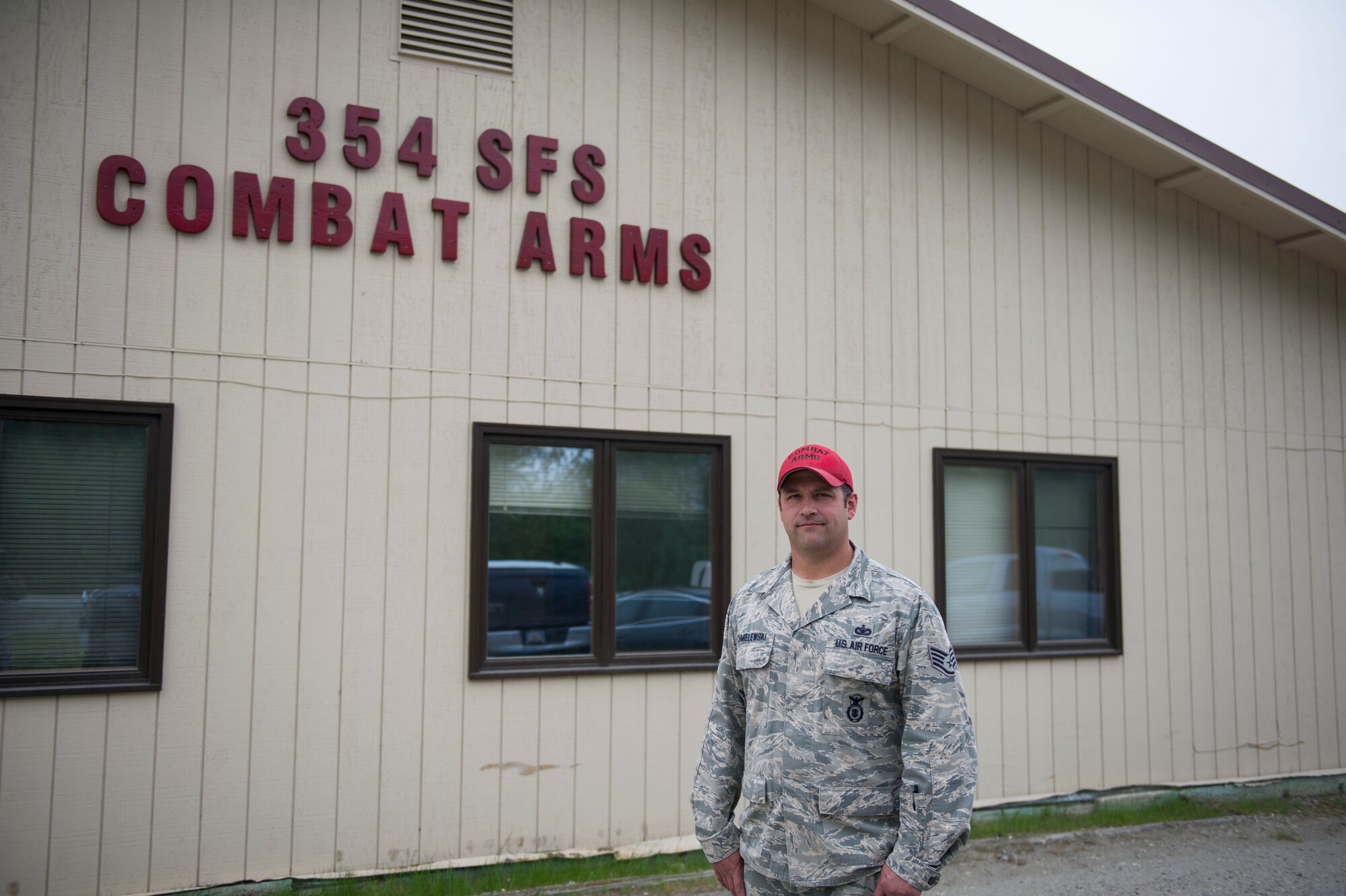U.S. Air Force Staff Sgt. Gregory Chmielewski, a 354th Security Forces Squadron combat arms instructor, takes a brief break June 7, 2017, at Eielson Air Force Base, Alaska. Chmielewski has been in the Air Force for around ten years and enjoys the interaction with Airmen his career allows him to have. (U.S. Air Force photo by Airman 1st Class Isaac Jonson)