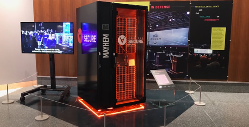 Pittsburgh-based team ForAllSecure’s Mayhem Cyber Reasoning System took first place at the August 2016 Cyber Grand Challenge finals, beating out six other computers. The Mayhem CRS is now on display at the Smithsonian’s National Museum of American History in Washington as a standalone exhibit titled “Innovations in Defense: Artificial Intelligence and the Challenge of Cybersecurity” produced by the Lemelson Center for the Study of Invention and Innovation. The exhibit will run through Sept. 17, 2017. DoD photo
