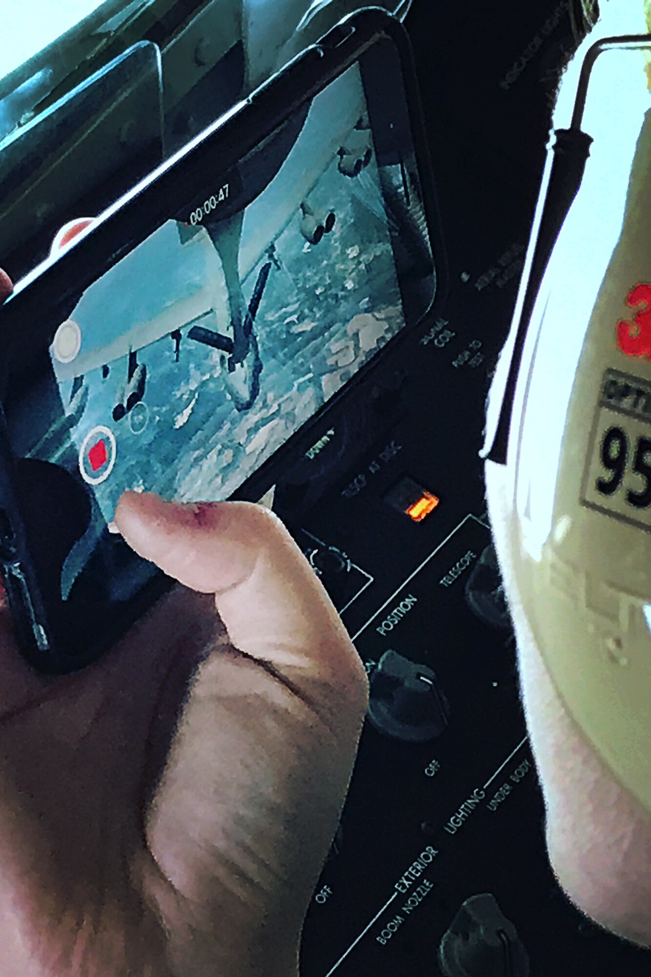 A civic leader records the refueling mission of a B-52 Stratofortress during a flight at Grissom Air Reserve Base, Ind., June 6, 2017. The attendees were encouraged to share Grissom’s story and their experience with those in their community. (U.S. Air Force photo/Douglas Hays)