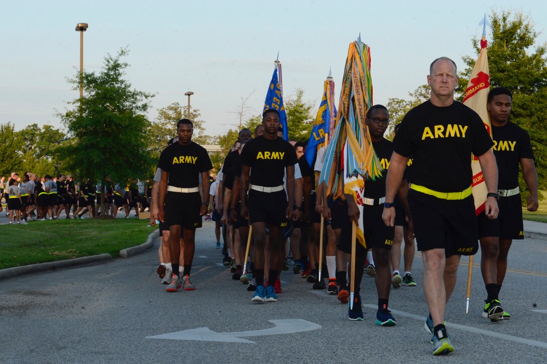 U.S. Army Col. Ralph L. Clayton, 733rd Mission Support Group commander, leads the Army’s 242nd Birthday Run at Joint Base Langley-Eustis, Va., June 14, 2017. The Army was established June 14, 1775, more than a year before the signing of the Declaration of Independence. (U.S. Air Force photo/Airman 1st Class Kaylee Dubois)