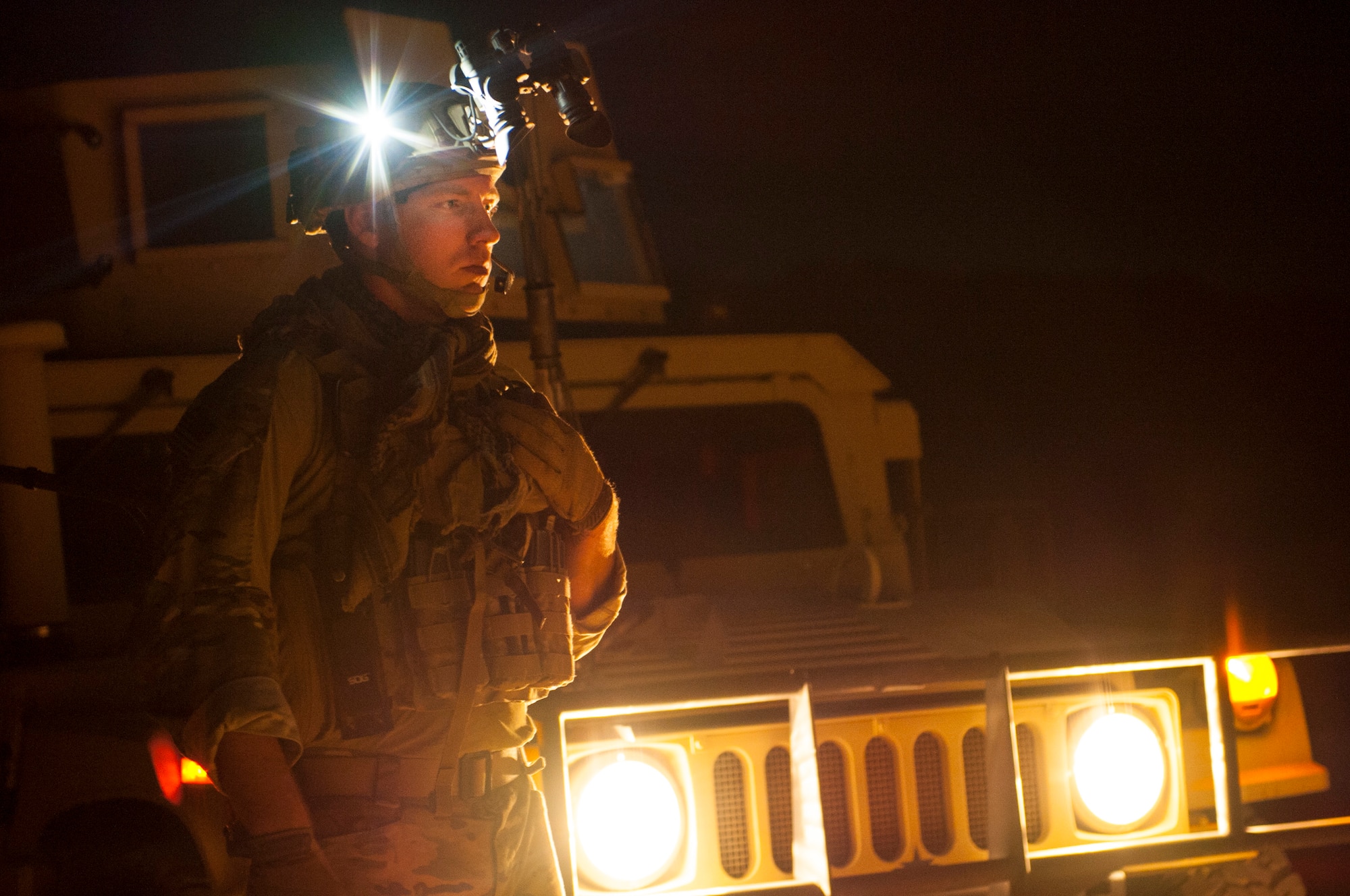 Senior Airman George Altosino, 99th Civil Engineer Squadron explosive ordnance disposal technician, observes a roadside bomb clearing training event June 7, 2017 at the Nevada Test and Training Range.  Training scenarios were crafted by EOD team leaders, who used prior deployment experience to replicate a realistic threat.  (U.S. Air Force photo by Senior Airman Joshua Kleinholz)