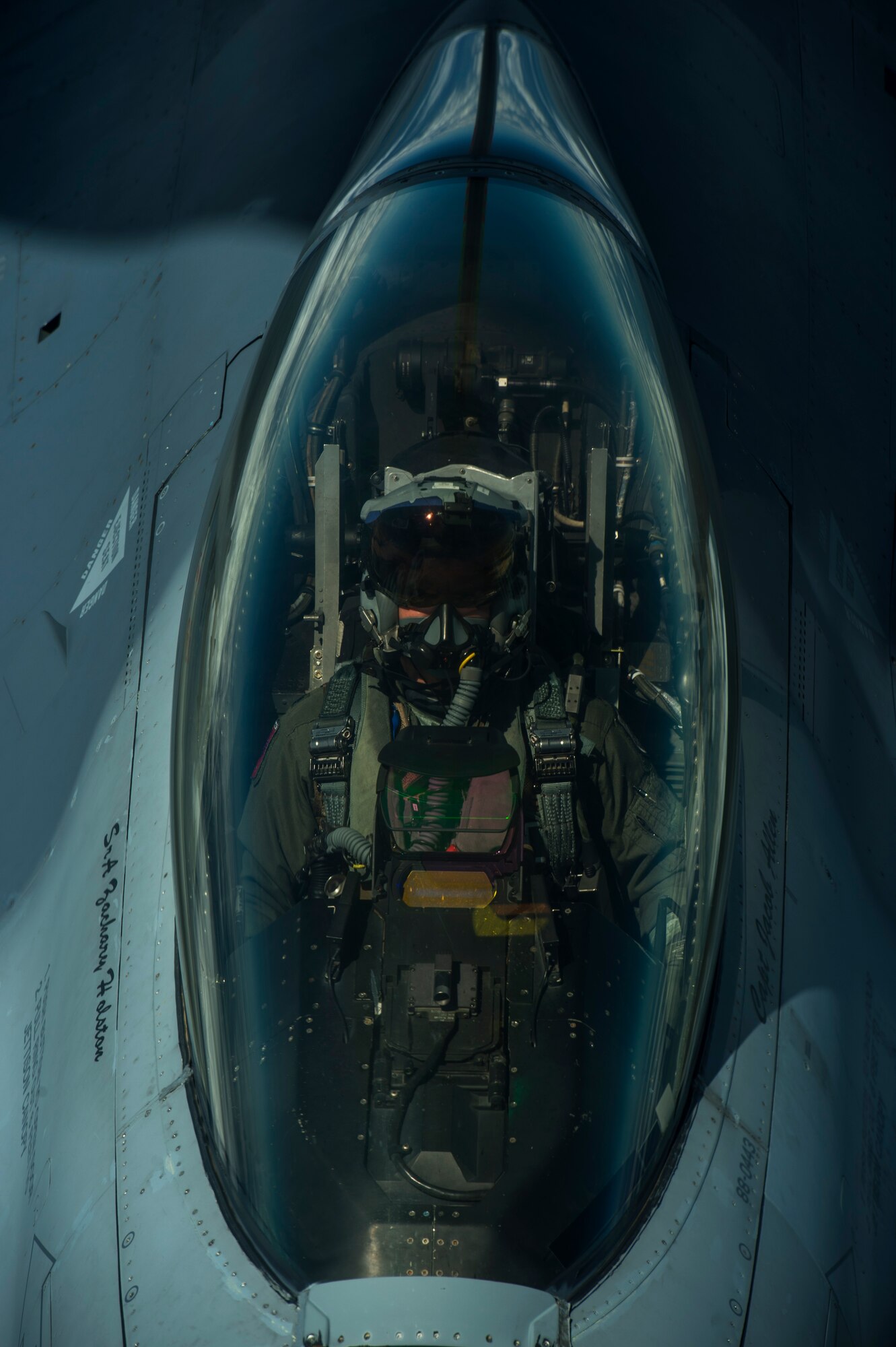An F-16 Fighting Falcon, 510th Fighter Squadron, deployed to Krzesiny Air Base, Poland, in support of Aviation Detachment rotation 17-3, exercise BALTOPS and exercise Saber Strike, refuels from a KC-135R Stratotanker over Latvia, June 14, 2017. The U.S. Air Force is supporting this exercise with approximately 900 Airmen, eight F-16s from the 31st Fighter Wing, Aviano Air Base, Italy, four KC-135 Stratotankers from the 100th Air Refueling Wing, RAF Mildenhall, U.S. Air Force Reserve 459th Air Refueling Wing, Joint Base Andrews, Maryland, one Air Force Reserve E-3 Airborne Warning and Control System (AWACS) from the 513th Aerial Control Group, B-52s from RAF Fairford, Tinker Air Force Base, Oklahoma and Airmen from the 1st Combat Communication Squadron, Ramstein Air Base, Germany are supporting this multinational exercise. (U.S. Air Force photo by Staff Sgt. Jonathan Snyder)