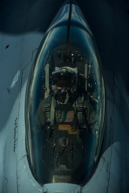 An F-16 Fighting Falcon, 510th Fighter Squadron, deployed to Krzesiny Air Base, Poland, in support of Aviation Detachment rotation 17-3, exercise BALTOPS and exercise Saber Strike, refuels from a KC-135R Stratotanker over Latvia, June 14, 2017. The U.S. Air Force is supporting this exercise with approximately 900 Airmen, eight F-16s from the 31st Fighter Wing, Aviano Air Base, Italy, four KC-135 Stratotankers from the 100th Air Refueling Wing, RAF Mildenhall, U.S. Air Force Reserve 459th Air Refueling Wing, Joint Base Andrews, Maryland, one Air Force Reserve E-3 Airborne Warning and Control System (AWACS) from the 513th Aerial Control Group, B-52s from RAF Fairford, Tinker Air Force Base, Oklahoma and Airmen from the 1st Combat Communication Squadron, Ramstein Air Base, Germany are supporting this multinational exercise. (U.S. Air Force photo by Staff Sgt. Jonathan Snyder)