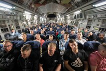 U.S. Army Solders wait to exit in a C-17 Globemaster III June 6, 2017, after arriving from Gimhae International Airport, Republic of Korea, during exercise Focused Passage 2017. Eighth Army conducts Noncombatant Evacuation Operation exercises semi-annually. The purpose of Focused Passage 2017 is to ensure the readiness of service members and noncombatant evacuees for a possible crisis. (U.S. Air Force photo by Yasuo Osakabe)