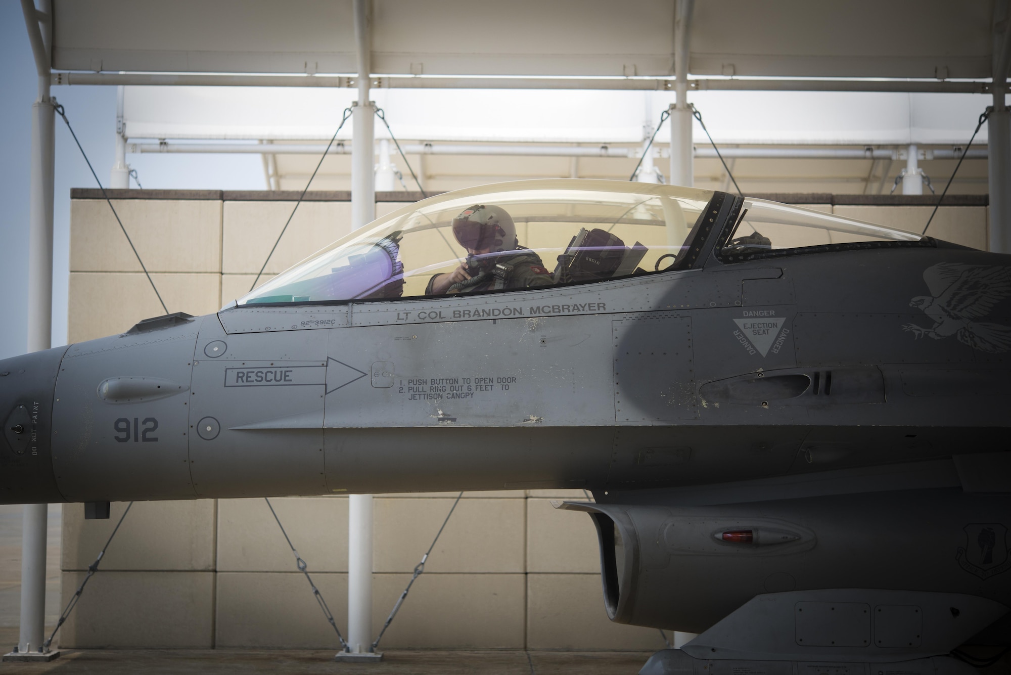A 13th Fighter Squadron pilot waits on his wingman before taxiing for takeoff at Kunsan Air Base, Republic of Korea, June 13, 2017. While in Korea, pilots practiced basic fighter maneuvering in air-to-air combat. This mission-set is different from the suppression of enemy air defenses exercises performed while in Alaska because an aircraft is the target rather than a grounded target. The ability to move forces and operate from locations across the Indo-Asia-Pacific theater is a key strength for Team Misawa and Pacific Air Forces as a whole. (U.S. Air Force photo by Senior Airman Jarrod Vickers)