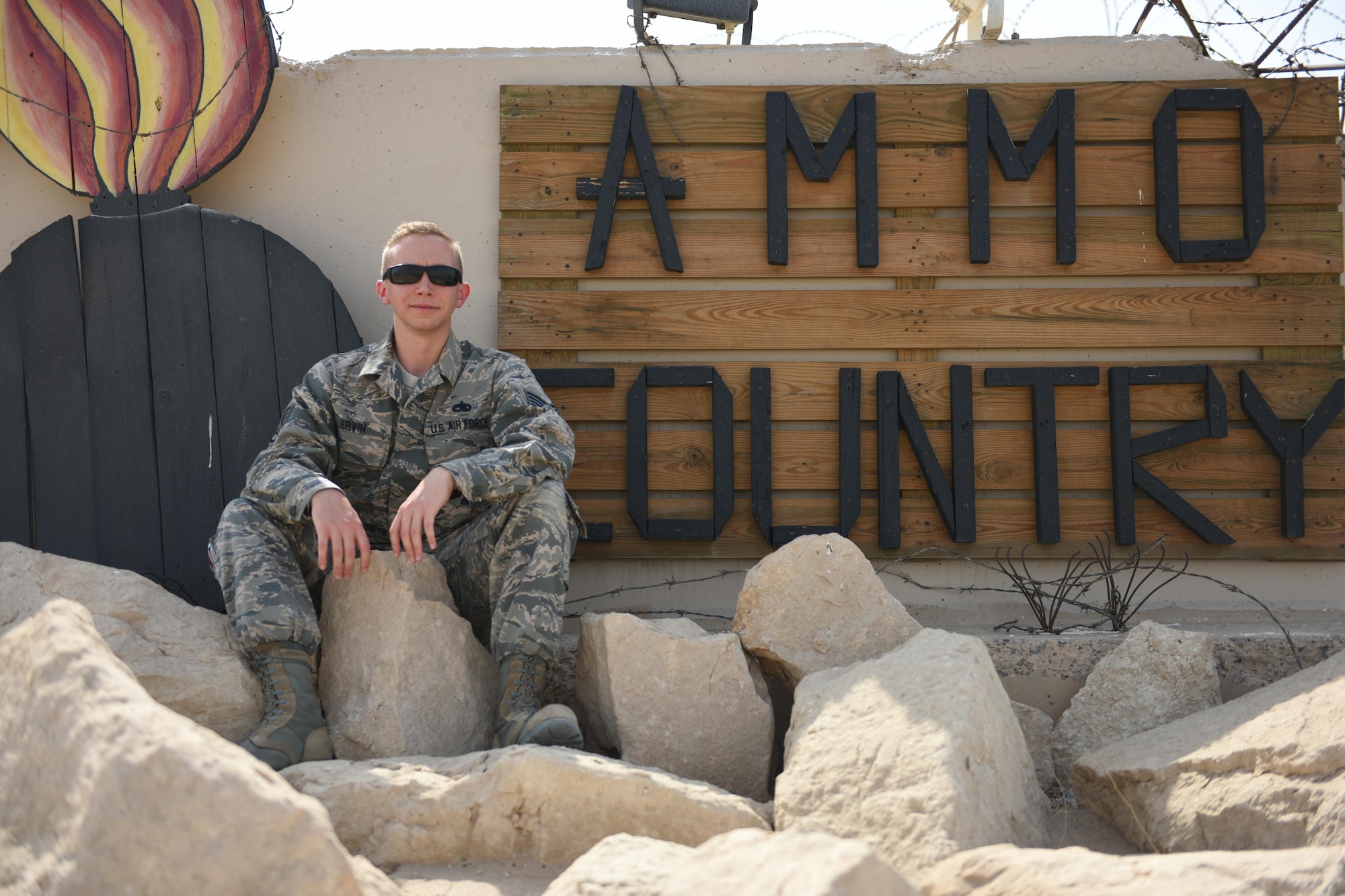 This week's Rock Solid Warrior is Staff Sgt. Jason Ervin, the 386th Expeditionary Maintenance Squadron munitions operations NCOIC, deployed from Yokota Air Base, Japan. The Rock Solid Warrior program is a way to recognize and spotlight the Airmen of the 386th Air Expeditionary Wing for their positive impact and commitment to the mission. (U.S. Air Force photo/ Tech. Sgt. Jonathan Hehnly)