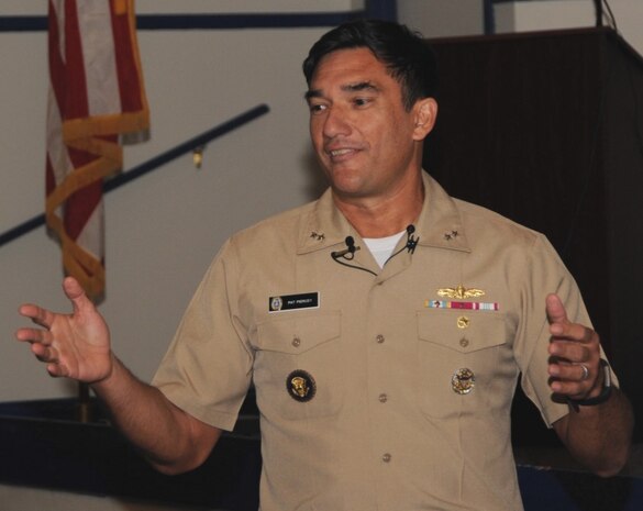 DAHLGREN, Va. - Rear Adm. Patrick Piercey, Naval Surface Force Atlantic commander, tells the audience why he is passionate about diversity during his keynote speech at the Asian American and Pacific Islander Heritage Month Observance, May 23. "This is about our children, it's about our future," he said. "I think this is the challenge we have today in our nation. Everyone has dreams and what we need to do is to help enable everyone to have a chance to get to their dreams." 