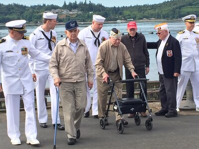 WWII Veteran and PSNS & IMF retiree Ernie Schramm attends 2016 Naval Base Kitsap Battle of Midway remembrance ceremony.