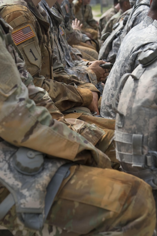 Soldiers wait for additional instructions after the completion of the Air Assault Course at the 2017 U.S. Army Reserve Best Warrior Competition at Fort Bragg, N.C. June 13. This year’s Best Warrior Competition will determine the top noncommissioned officer and junior enlisted Soldier who will represent the U.S. Army Reserve in the Department of the Army Best Warrior Competition later this year at Fort A.P. Hill, Va. (U.S. Army Reserve photo by Staff Sgt. Kevin McSwain) (Released)