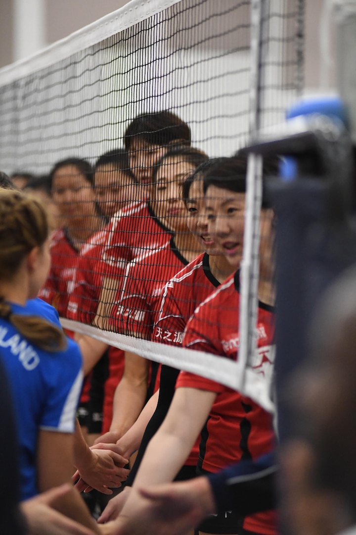 China defeats Germany in match seven of the 18th Conseil International du Sport Militaire (CISM) World Women’s Volleyball Military Championship on 7 June 2017 at Naval Station Mayport, Florida. China remains undefeated and will face the United States in the finals on Friday, June 9th here at the Mayport Fitness Center. (Photo by Petty Officer Timothy Schumaker, NPASE Southeast)