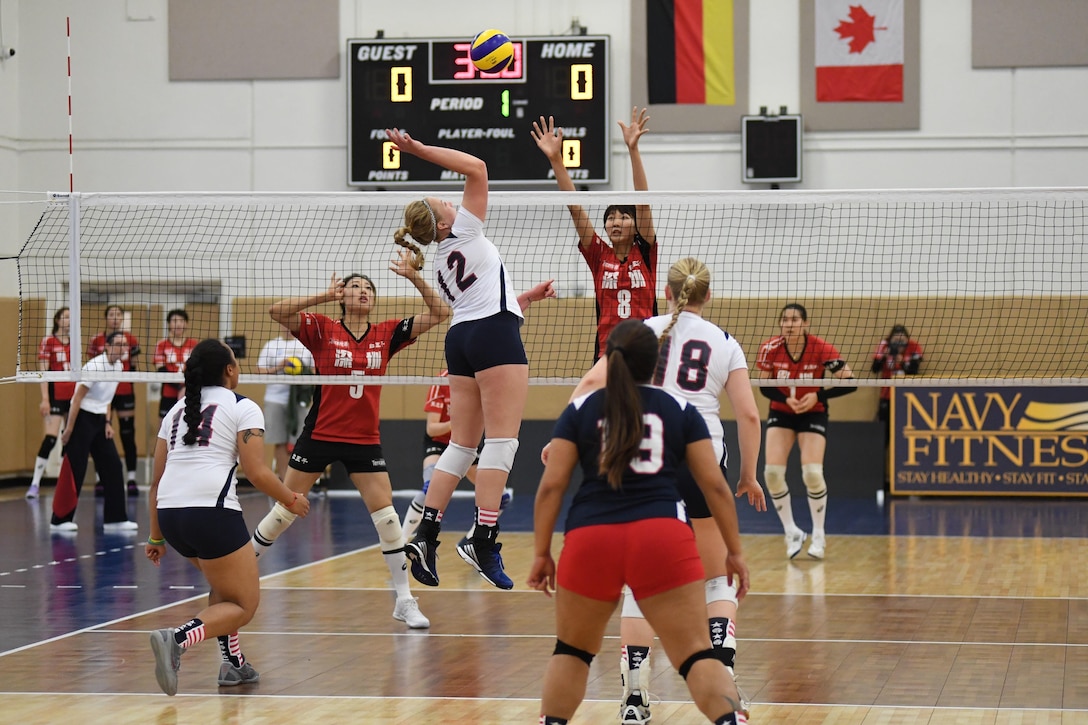 Air Force 2nd lt. Taylor Parker (#12) was voted as best middle blocker during the 18th Conseil International du Sport Militaire (CISM) World Women’s Volleyball Military Championship on 9 June 2017 at Naval Station Mayport, Florida.