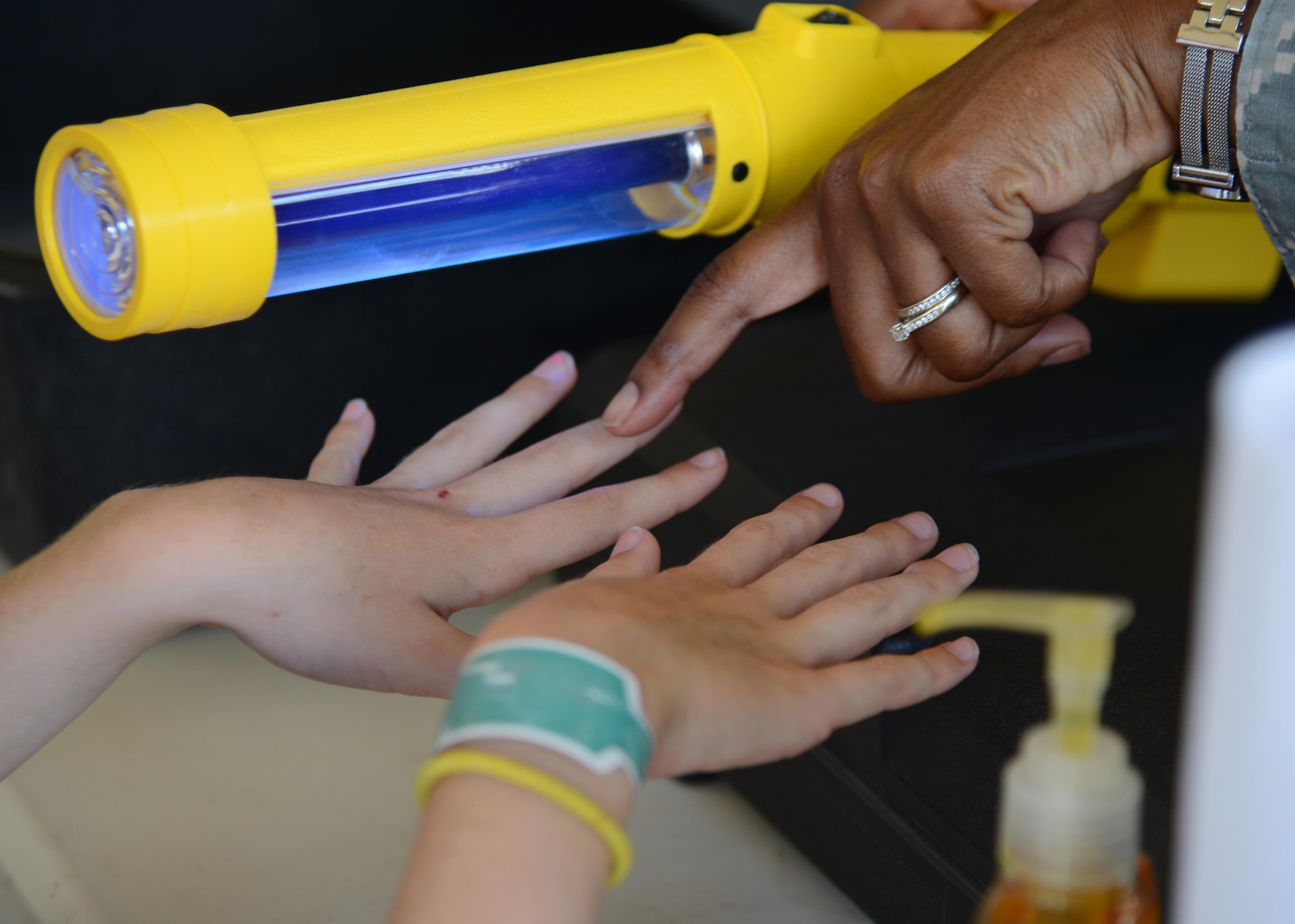 The importance of handwashing is shown during the Healthy Lifestyle Festival at Laughlin Air Force Base, June 13, 2017. From proper hand-washing procedures to spiritual fitness information from the chapel, experts across the base showed festival goers what is available and how it can improve their lives. (U.S. Air Force photo/Airman 1st Class Benjamin N. Valmoja)