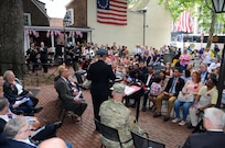 Maj. Gen. Troy D. Kok, commanding general of the U.S. Army Reserve’s 99th Regional Support Command, speaks June 14 at a naturalization ceremony at the Betsy Ross House in downtown Philadelphia. Thirteen individuals became U.S. citizens in an event that coincided with Flag Day and the 242nd Army birthday.