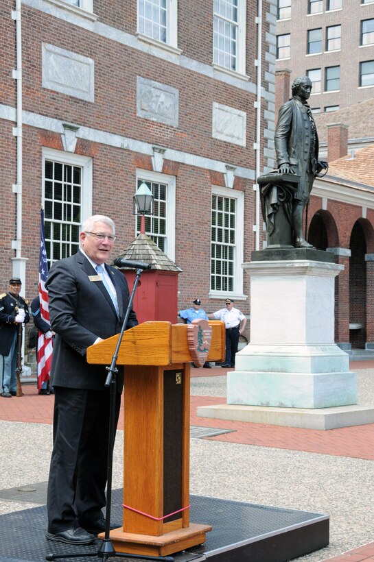 Retired Gen. Carter F. Ham, president and CEO of the Association of the United States Army and former commander of U.S. Africa Command, delivers remarks June 14 at the Stripes and Stars Festival celebrating the U.S. Army 242nd birthday at Independence Hall in Philadelphia.