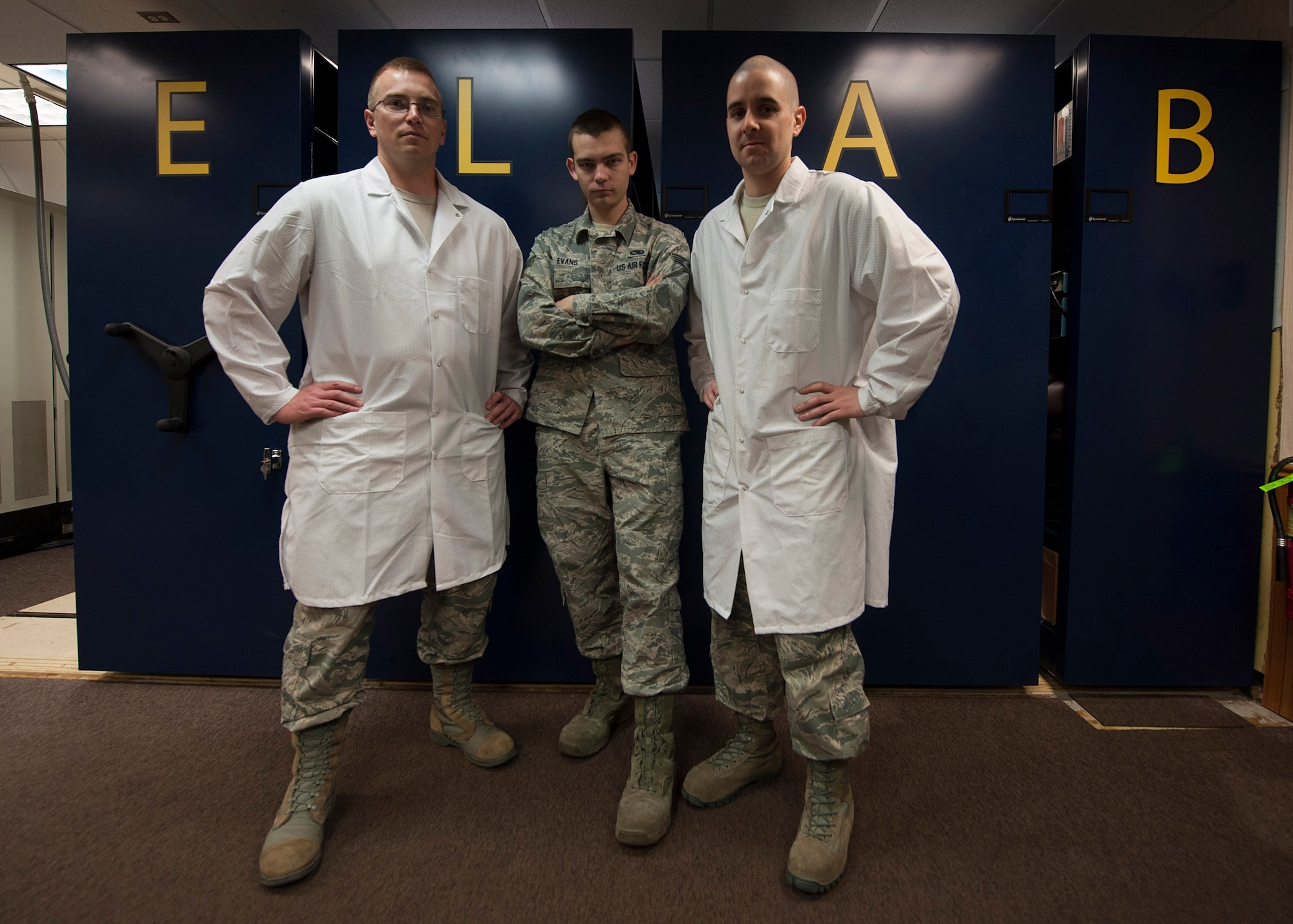 The 791st Maintenance Squadron Global Strike Challenge electronics laboratory team poses for a photo at Minot Air Force Base, N.D., May 31, 2017. Electronics laboratory Airmen are responsible for inspection, repair and calibration of electronic components for launch facilities and launch control centers while training for GSC 17. (U.S. Air Force photo/Airman 1st Class Jonathan McElderry)