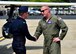 Thunderbird 8 Capt. Erik Gonsalves, the advance pilot and narrator for the U.S. Air Force Thunderbirds, greets Lt. Col. Jeff Shaffer, Thunder Over the Valley Air Show director, June 14, 2017, after arriving at YARS. Gonsalves performed an aerial survey of YARS and the surrounding area before landing. The U.S. Air Force Thunderbirds demonstration team is scheduled to perform at Thunder Over the Valley Air Show, June 17-18. (U.S. Air Force photo/Senior Airman Joshua Kincaid)
