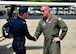 Thunderbird 8 Capt. Erik Gonsalves, the advance pilot and narrator for the U.S. Air Force Thunderbirds, greets Lt. Col. Jeff Shaffer, Thunder Over the Valley Air Show director, June 14, 2017, after arriving at YARS. Gonsalves performed an aerial survey of YARS and the surrounding area before landing. The U.S. Air Force Thunderbirds demonstration team is scheduled to perform at Thunder Over the Valley Air Show, June 17-18. (U.S. Air Force photo/Senior Airman Joshua Kincaid)
