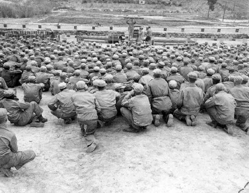 Rocket launcher demonstration and lecture at Camp Matthews in 1952.