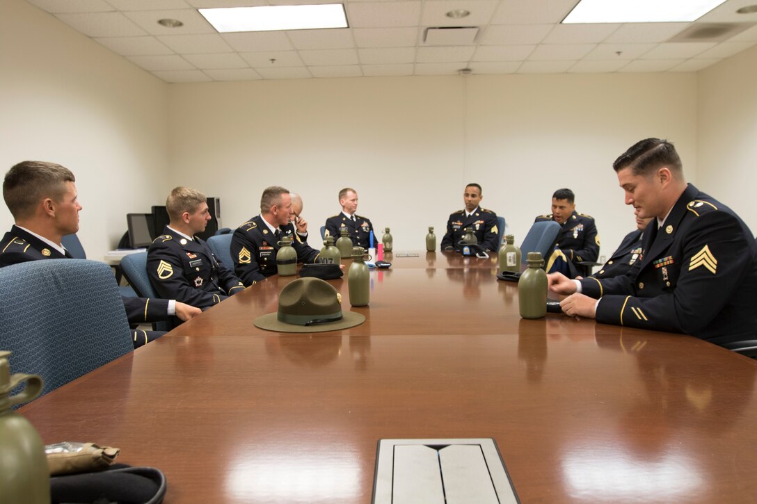 Warriors await their turn to appear before the board during the 2017 U.S. Army Reserve Best Warrior Competition at Fort Bragg, N.C. June 15. This year’s Best Warrior Competition will determine the top noncommissioned officer and junior enlisted Soldier who will represent the U.S. Army Reserve in the Department of the Army Best Warrior Competition later this year at Fort A.P. Hill, Va. (U.S. Army Reserve photo by Staff Sgt. Kevin McSwain) (Released)