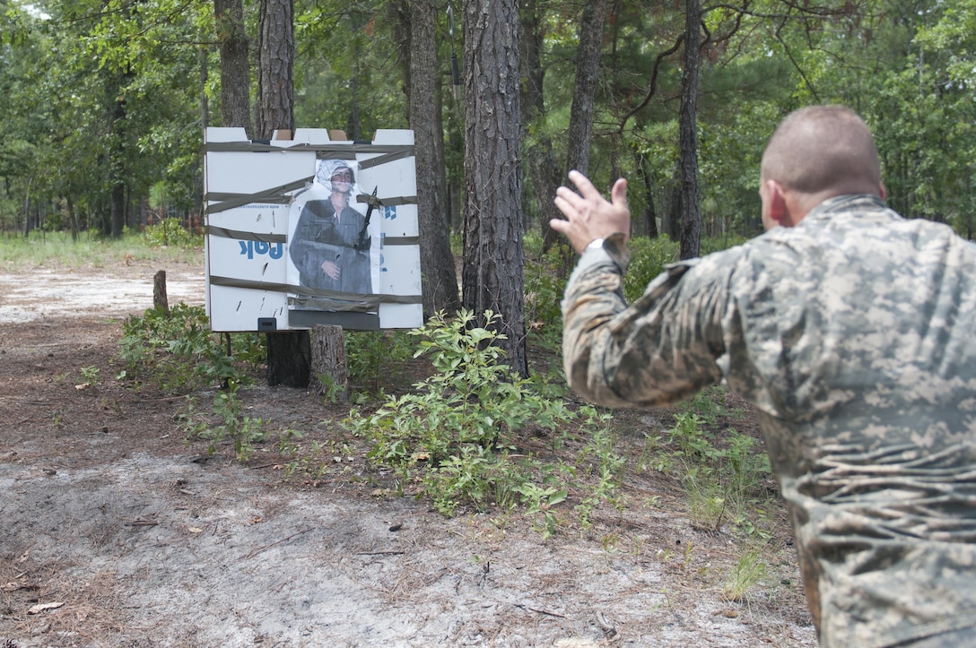 A Warrior throws a tomahawk at an enemy cut-out during Mystery Event Day 4 at the 2017 U.S. Army Reserve Best Warrior Competition at Fort Bragg, N.C. June 15. This year’s Best Warrior Competition will determine the top noncommissioned officer and junior enlisted Soldier who will represent the U.S. Army Reserve in the Department of the Army Best Warrior Competition later this year at Fort A.P. Hill, Va. (U.S. Army Reserve photo by Sgt. Jennifer Shick) (Released)