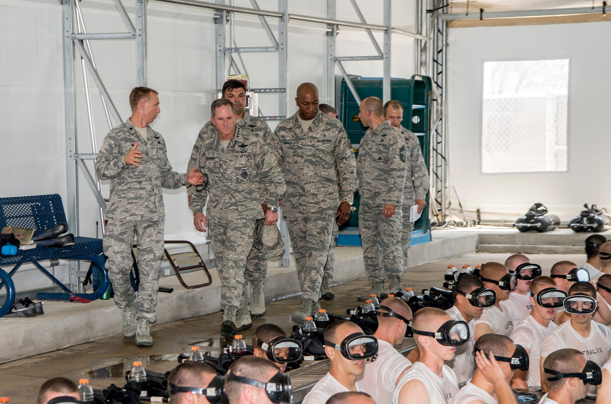 Air Force Chief of Staff Gen. David Goldfein tours Battlefield Airmen training facilities at Joint Base San Antonio-Lackland June 15, 2017. As a first of its kind in Air Force history, the BA Training Group will address the growing need for fifth generation warriors.  Battlefield Airmen requirements have grown substantially since 2001 due to the high demand for precision air power in the joint combat environment. The Air Force is modernizing BA training and facilities to better meet joint warfighter requirements and align function capabilities with sister service models. (U.S. Air Force photo by Johnny Saldivar)