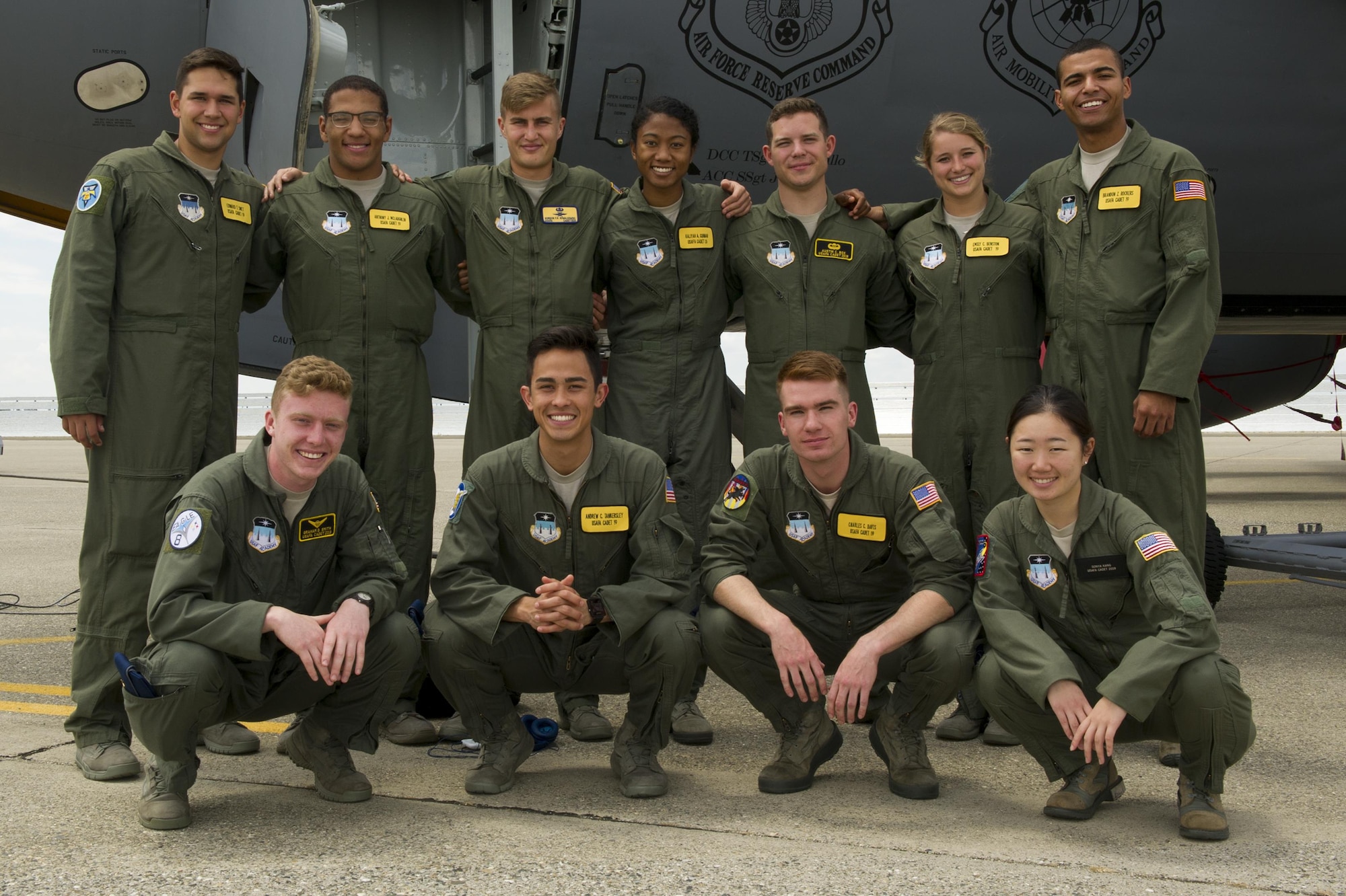 Eleven United States Air Force Academy cadets pose for a photo June 9, 2017, at Beale Air Force Base, California. The cadets were visiting the base for their Ops Air Force tour. (U.S. Air Force photo by Senior Airman Tara R. Abrahams)