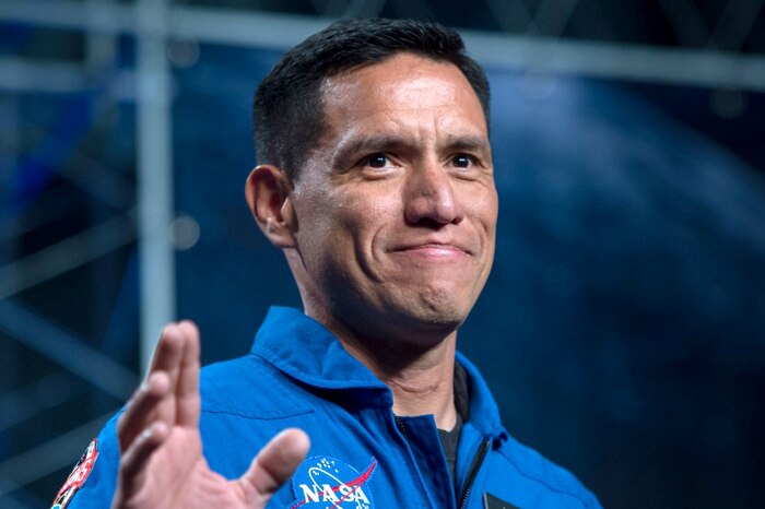Army Maj. (Dr.) Francisco Rubio waves as he is introduced as one of 12 new astronaut candidates at NASA’s Johnson Space Center in Houston, Texas, June 7, 2017. After completing two years of training, the new astronaut candidates could be assigned to research missions aboard the International Space Station, on launches from American soil aboard spacecraft built by commercial companies or on deep-space missions aboard NASA’s new Orion spacecraft and Space Launch System rocket. NASA photo by Bill Ingalls