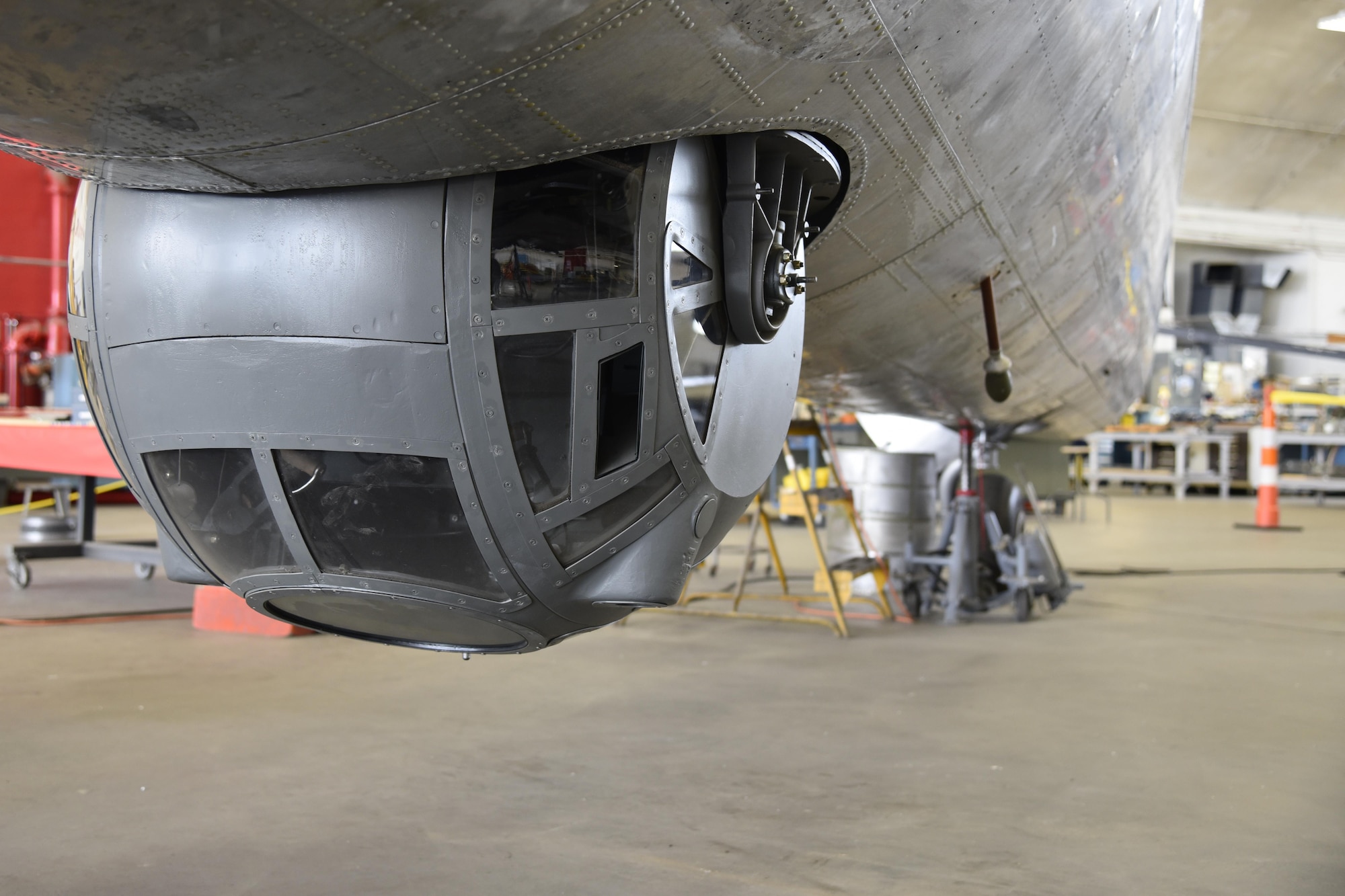 DAYTON, Ohio (06/2017) -- A view of the ball turret from the B-17F "Memphis Belle"™ in the restoration hangar at the National Museum of the U.S. Air Force. The exhibit opening for this aircraft is planned for May 17, 2018.(U.S. Air Force photo by Ken LaRock)