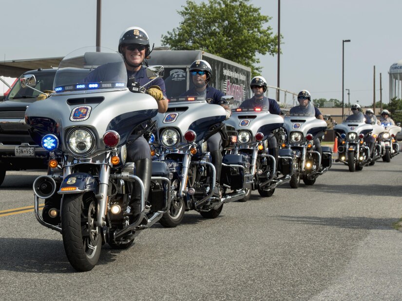 Prince George’s County policemen ride in formation during the Seventh Annual Motorcycle Safety Day at Joint Base Andrews, Md., June 15, 2017. This year’s MSD was considerably larger compared to previous years and was supported by more than five law enforcement departments, including the Anne Arundel County Police, Virginia State Police and Prince George’s County Sheriff’s Department. (U.S. Air Force photo by Airman 1st Class Valentina Lopez)