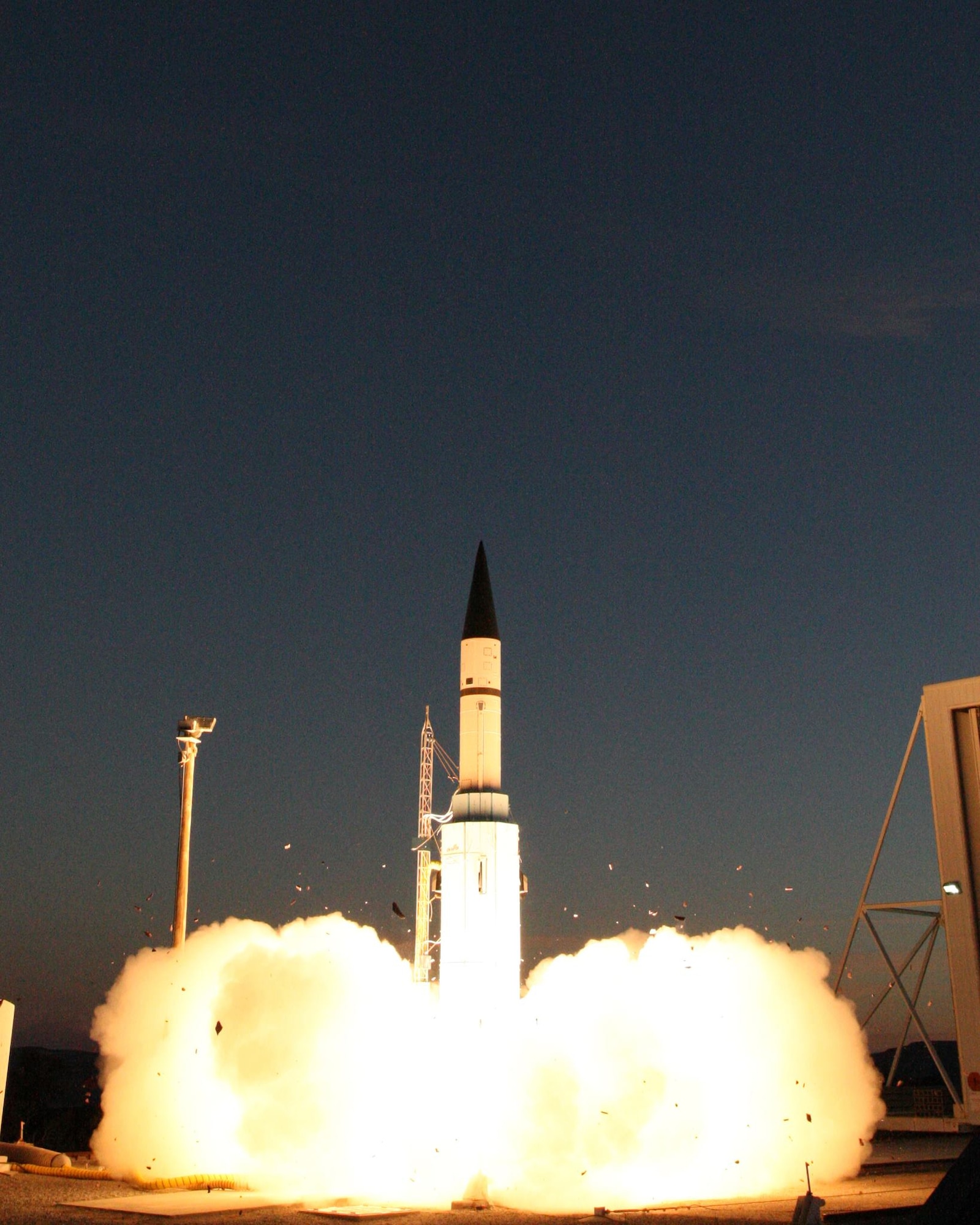 A Juno PTV, provided by the Space and Missile Systems Center at Los Angeles Air Force Base in El Segundo, California, successfully launched from the U.S. Army's Fort Wingate near Gallup, New Mexico Dec. 10. The target missile soared high into the atmosphere on its way to the White Sands Missile Range to be intercepted by a Patriot Advanced Capability Three (PAC-3). SMC's Rocket Systems Launch Program and its mission partners re-utilizes excess motors from Intercontinental Ballistic Missiles for U.S. government research, development, test and evaluation efforts. The Patriot Target Vehicle, also known as Juno, incorporates two solid rocket motors from the LGM-30F Minuteman II weapon system which was retired in 1994. (U.S. Army photo/White Sands Missile Range)