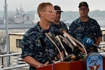 YOKOSUKA, Japan (June 18, 2017) – Vice Adm. Joseph Aucoin speaks to members of the press about the Arleigh Burke-class guided-missile destroyer USS Fitzgerald (DDG 62) which was involved in a collision with a merchant vessel. The Fitzgerald suffered severe damage but returned to Fleet Activities (FLEACT) Yokosuka under its own power. The incident is currently under investigation.  (U.S. Navy photo by Mass Communication Specialist 1st Class Peter Burghart/Released)